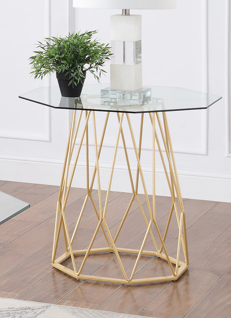 Growder Glass Top End Table in Gold