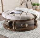 Cintra Rustic Tufted Cushion Top Coffee Table in Antique Oak