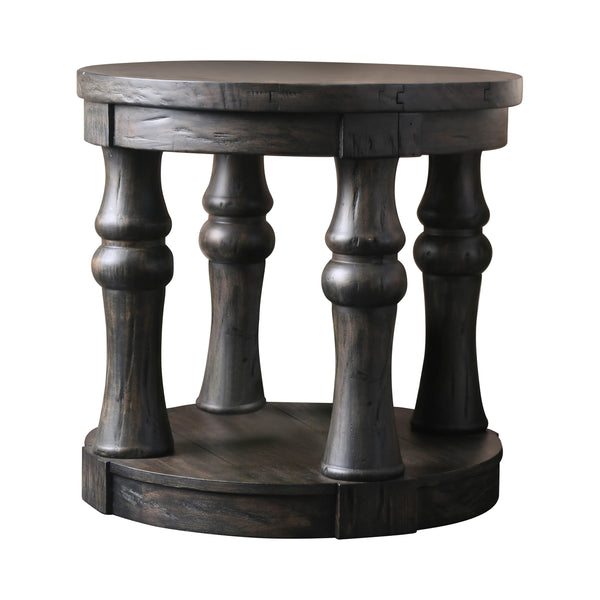 Cintra Rustic Wood Top End Table in Antique Gray