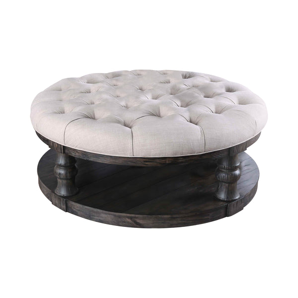 Cintra Rustic Tufted Cushion Top Coffee Table in Antique Gray