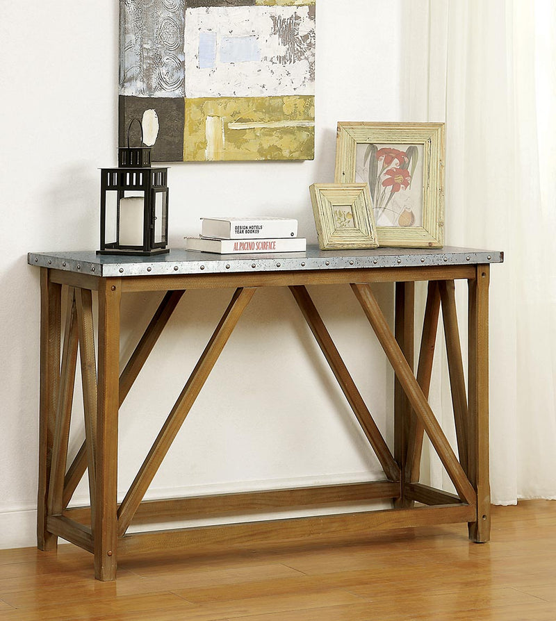 Lori Industrial Iron and Metal Nailhead Trim Sofa Table