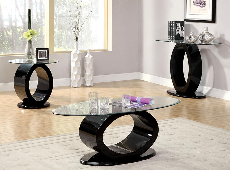 Lyndie Contemporary Glass Top End Table in Black