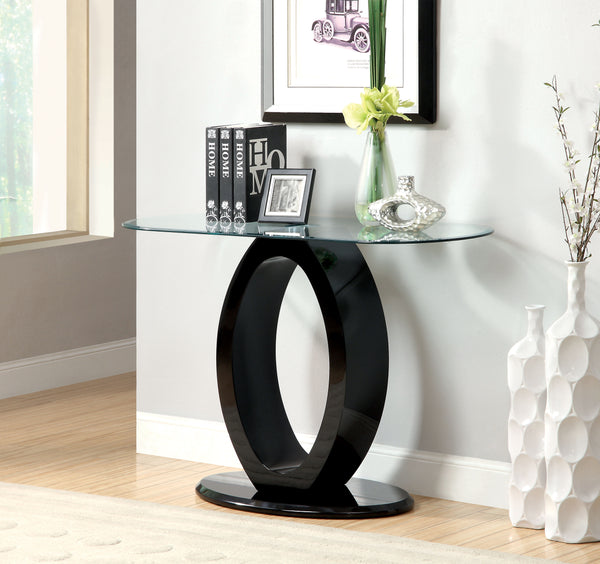 Lyndie Contemporary Glass Top Console Table in Black