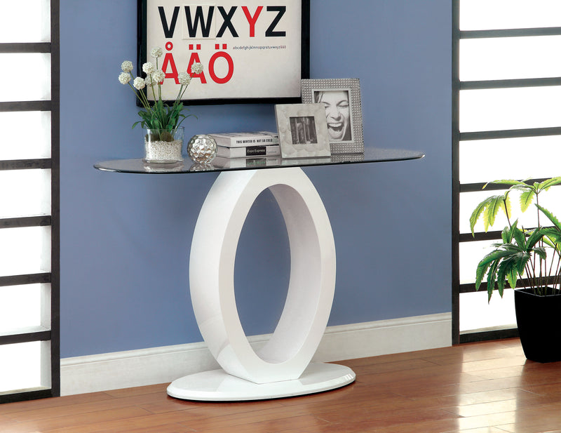 Lyndie Contemporary Glass Top Console Table in White