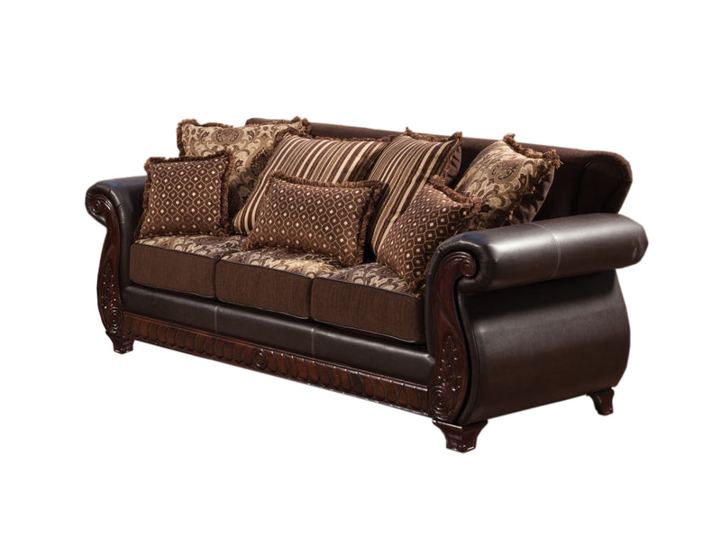 Drala Traditional Faux Leather Sofa in Dark Brown
