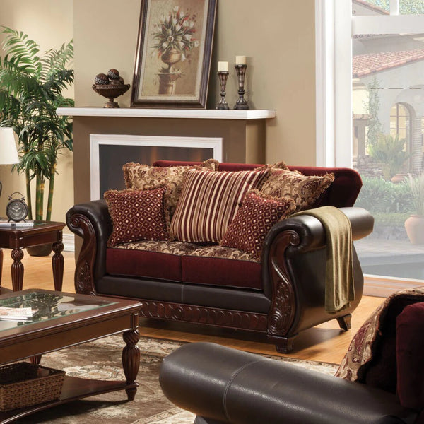 Drala Traditional Faux Leather Upholstered Loveseat in Burgundy