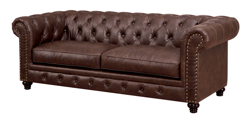 Renett Traditional Fabric Tufted Tuxedo Sofa in Brown