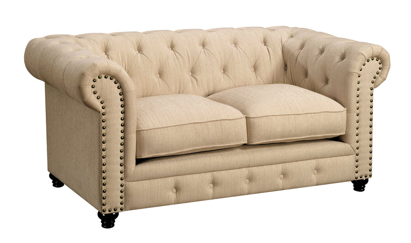 Renett Traditional Fabric Tufted Tuxedo Loveseat in Ivory