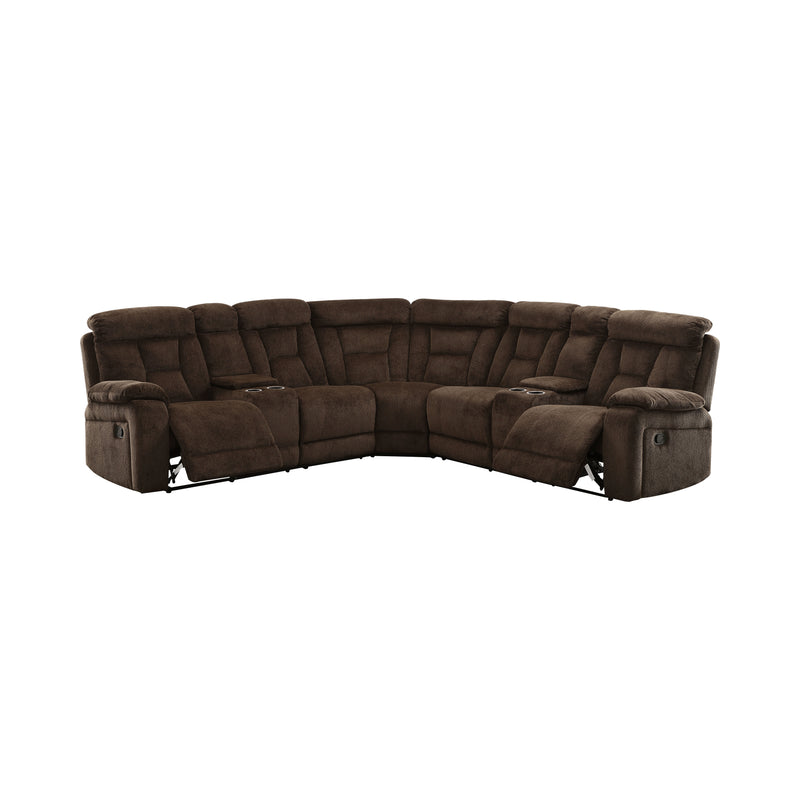 Bronson Transitional Chenille Fabric Reclining Sectional with Cup Holders in Brown