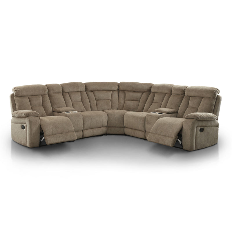 Bronson Transitional Chenille Fabric Reclining Sectional with Cup Holders in Mocha