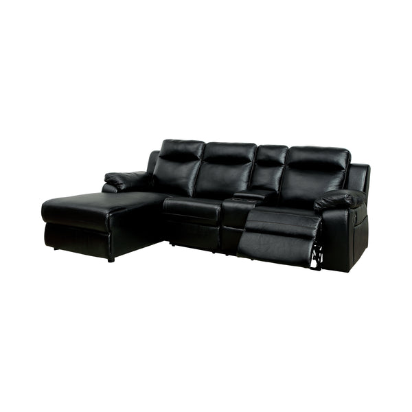 Becarra Transitional Faux Leather Reclining Sectional with Cup Holders in Black
