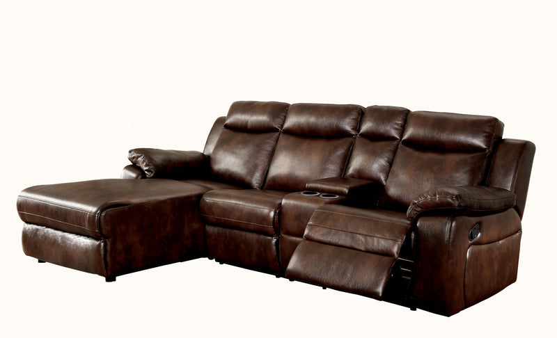 Becarra Transitional Faux Leather Reclining Sectional with Cup Holders in Brown