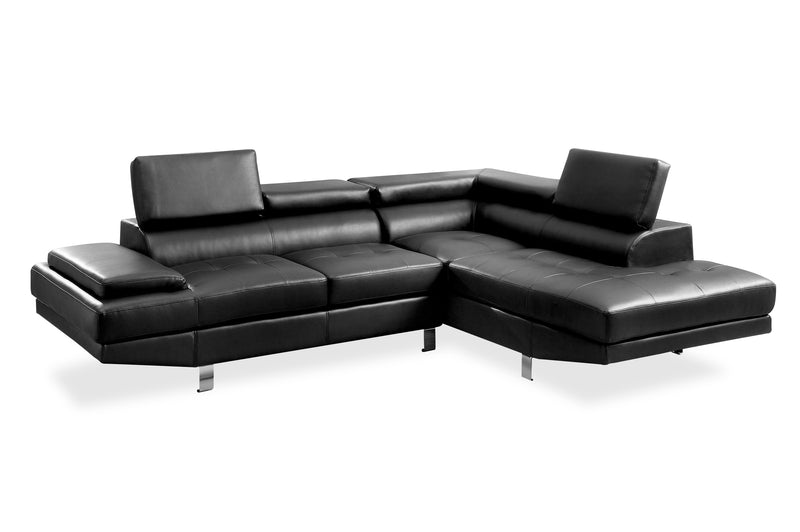 Aster Contemporary Faux Leather L-Shape Sectional in Black