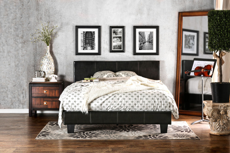 Ameena Contemporary Faux Leather Eastern King Platform Bed in Espresso