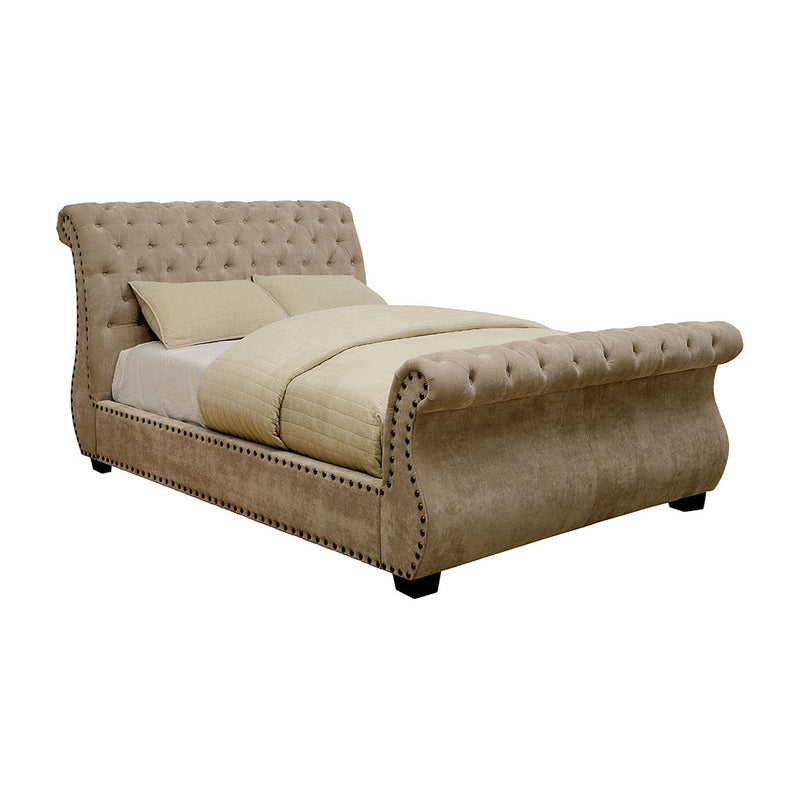 Fyme Contemporary Tufted Sleigh Bed in Queen