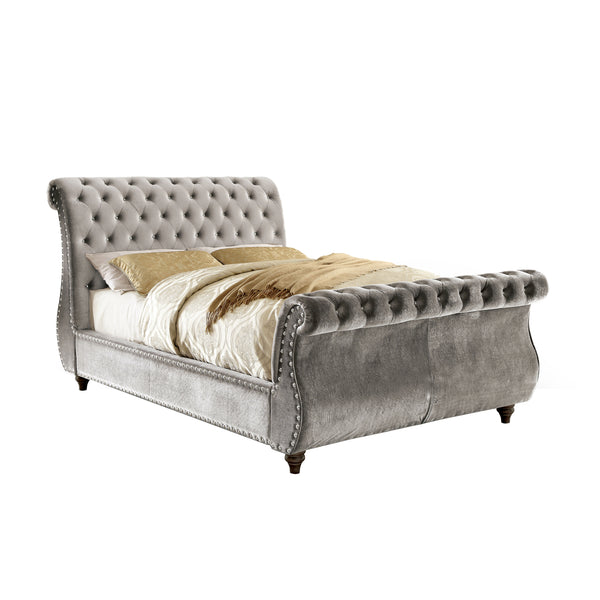 Shirley Transitional Fabric California King Platform Bed in Gray