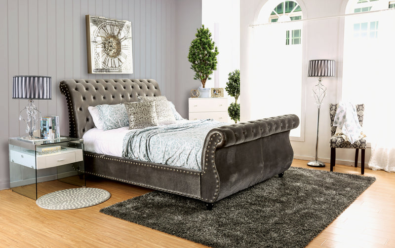 Shirley Transitional Fabric Eastern King Platform Bed in Gray