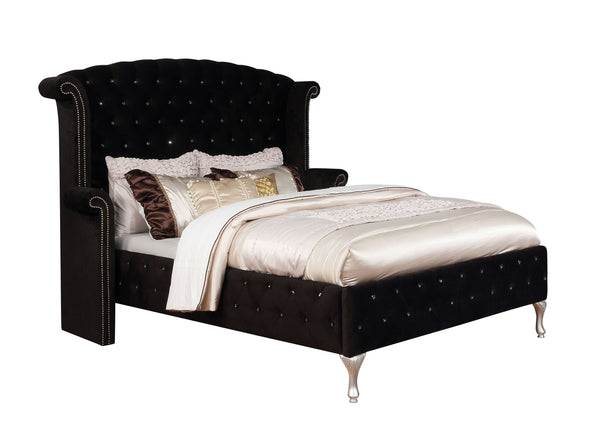 Clerita Transitional Wingback Tufted California King Bed in Black