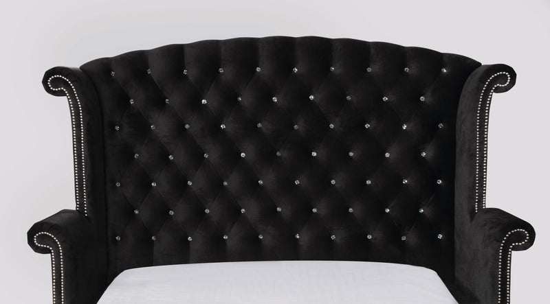 Clerita Transitional Wingback Tufted Eastern King Bed in Black