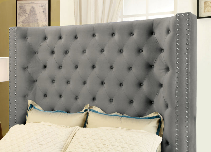 Kerch Transitional California King Wingback Bed in Gray