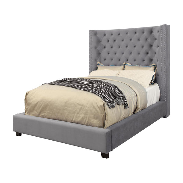Kerch Transitional California King Wingback Bed in Gray