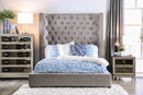Kerch Transitional Eastern King Wingback Bed in Gray