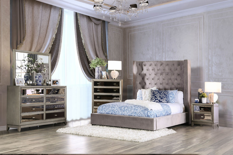 Kerch Transitional Queen Wingback Bed in Gray