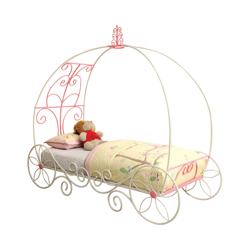 Selena Novelty Metal Twin Carriage Bed in Pink, White