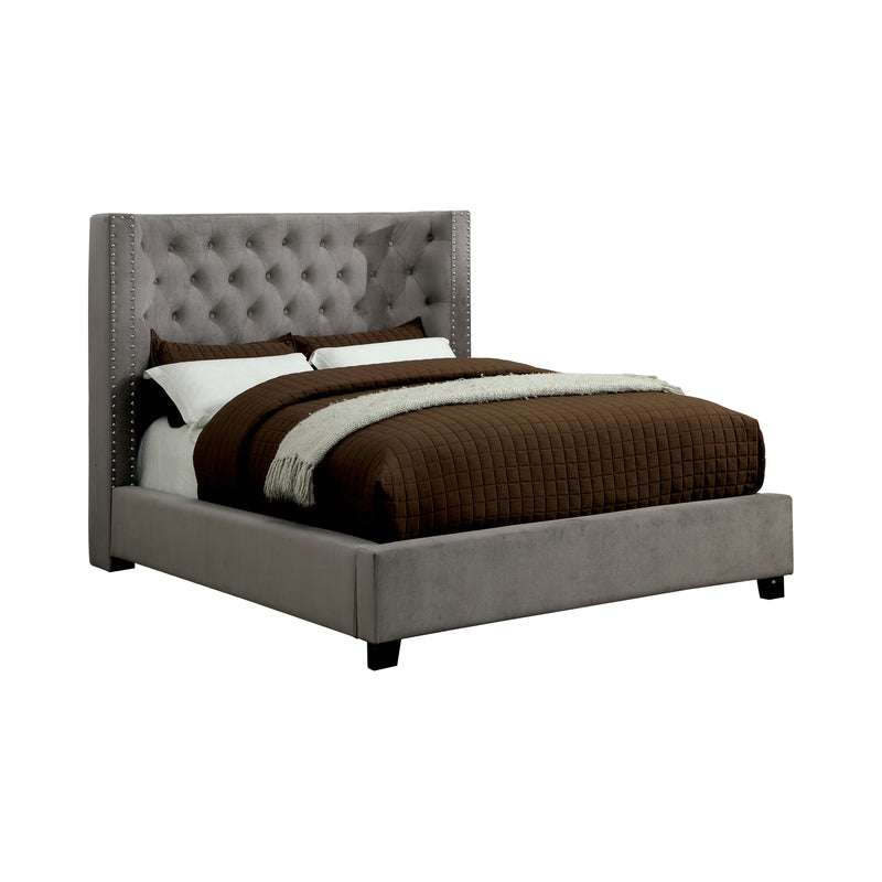Piklin Transitional Eastern King Wingback Bed in Gray