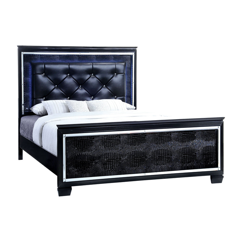 Balitoria Contemporary Faux Leather Queen Panel Bed in Black