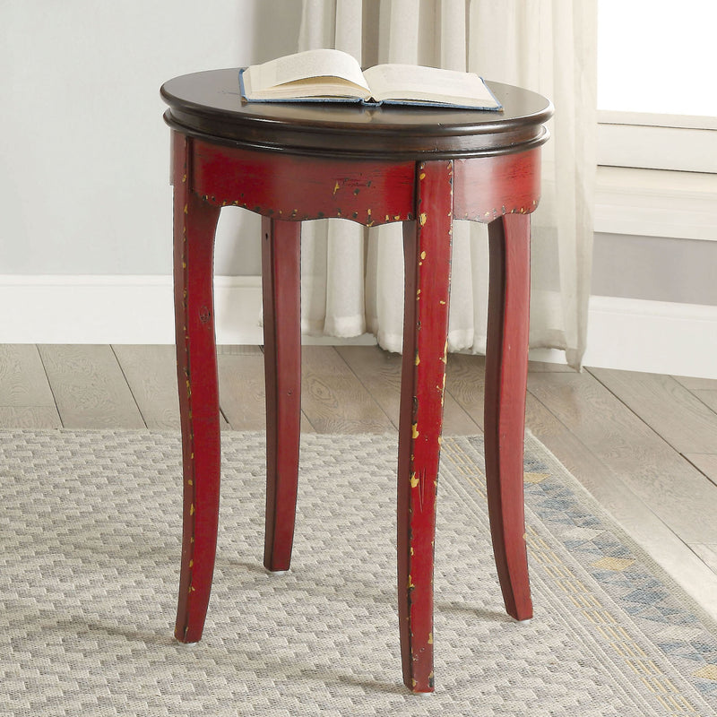 Howie Vintage Round End Table in Red