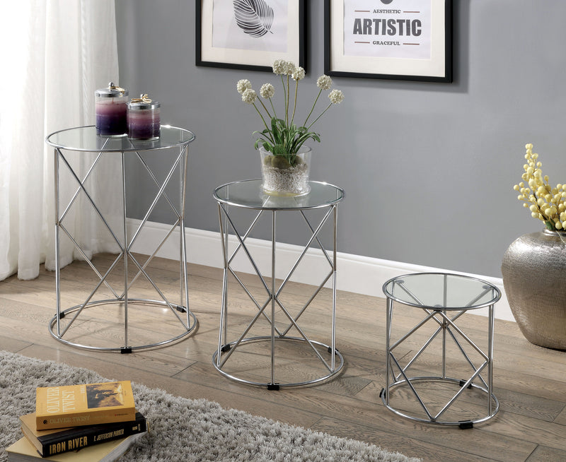 Nikova Glass Top 3-Piece Nesting Tables