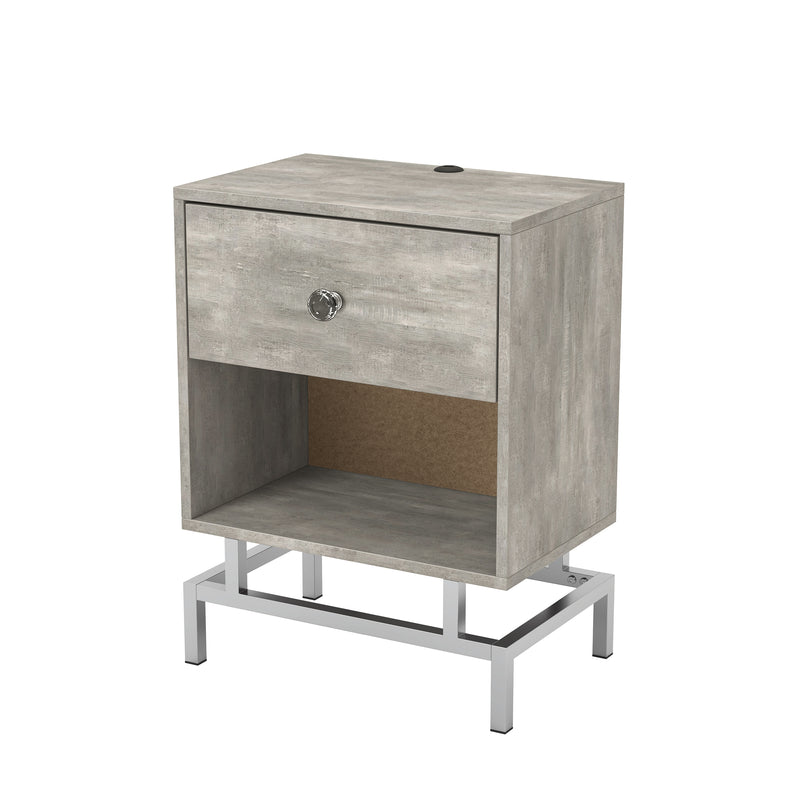Lyn End Table with USB Port in Light Gray