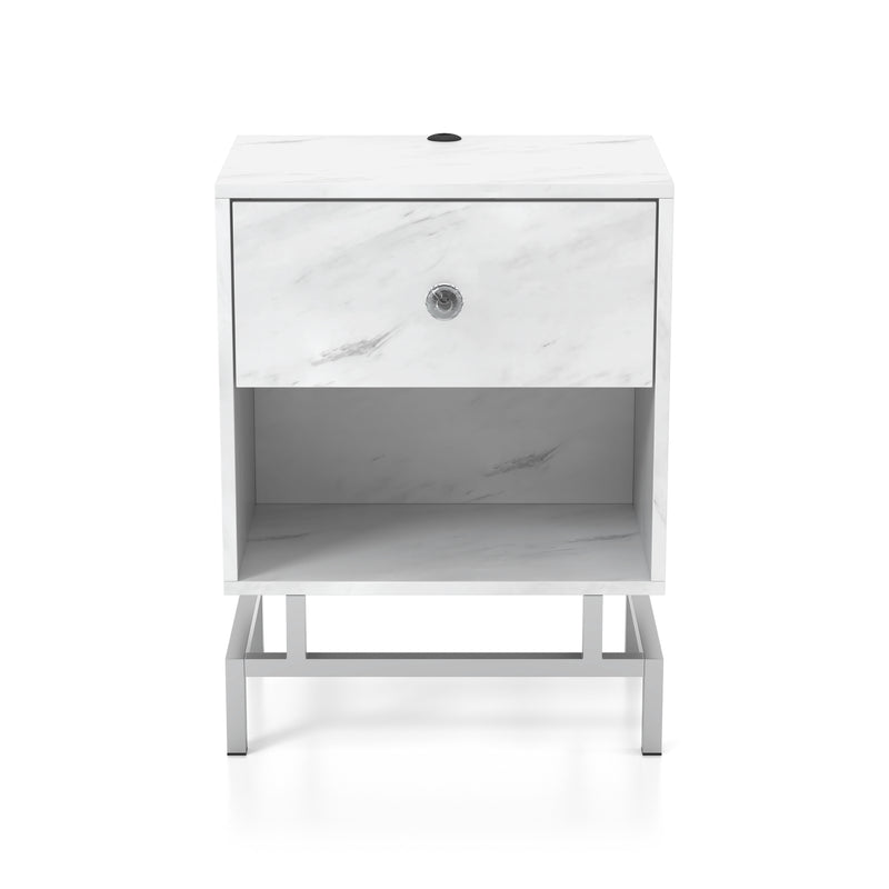 Lyn End Table with USB Port in White Marble