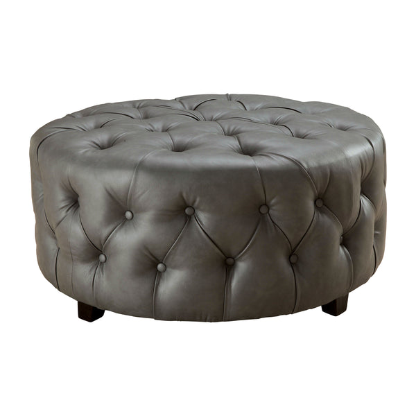 Sarafina Contemporary Faux Leather Tufted Ottoman in Gray