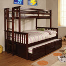 Andris Cottage Solid Wood Twin over Full Bunk Bed in Dark Walnut