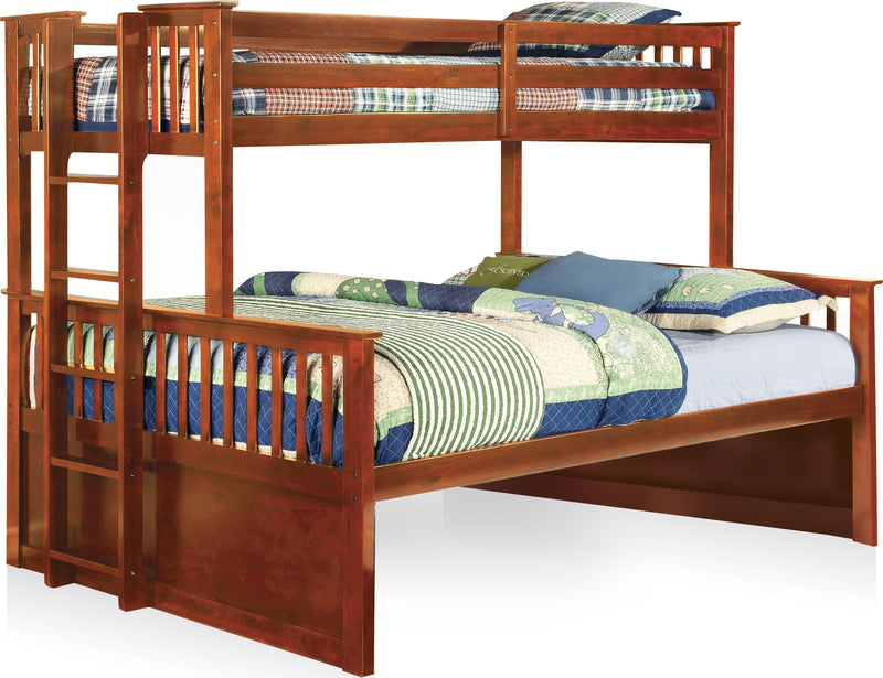 Andris Cottage Solid Wood Twin over Full Bunk Bed in Oak