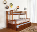 Andris Cottage Solid Wood Twin XL over Queen Bunk Bed in Oak
