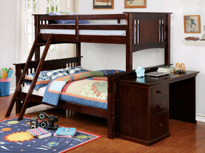 Beyer Cottage Solid Wood Twin over Full Bunk Bed in Dark Walnut