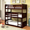 Stephen Transitional Solid Wood Twin Triple Bunk Bed in Dark Walnut