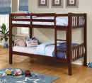 Khanjari Transitional Solid Wood Twin over Twin Bunk Bed in Dark Walnut