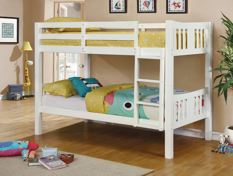Furniture of America│Khanjari Transitional Solid Wood Twin over Twin Bunk Bed in White