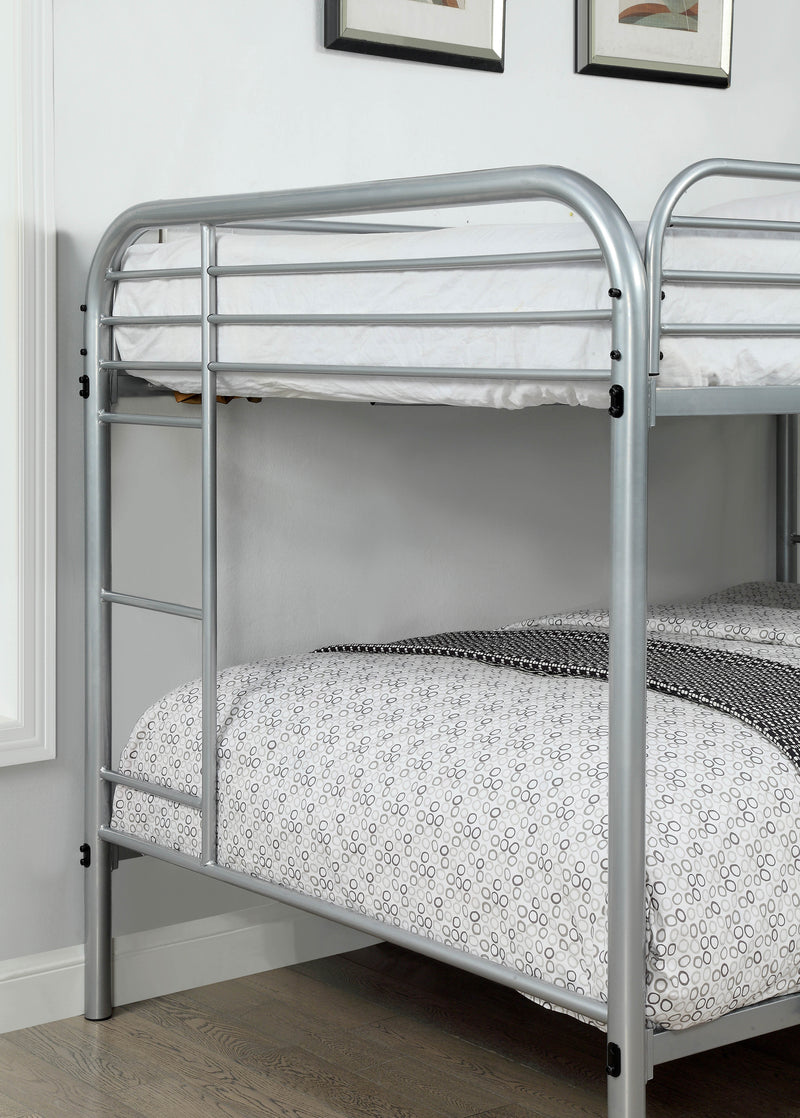 Teledona Transitional Metal Full over Full Bunk Bed in Silver