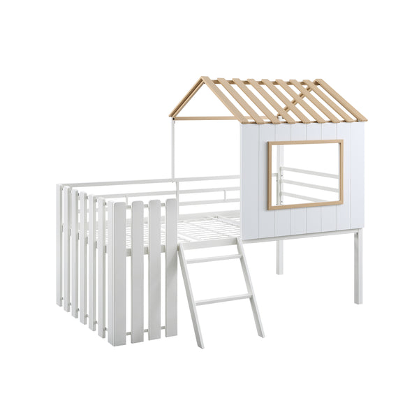 Gardengem House Design Twin Loft Bed in White and Natural