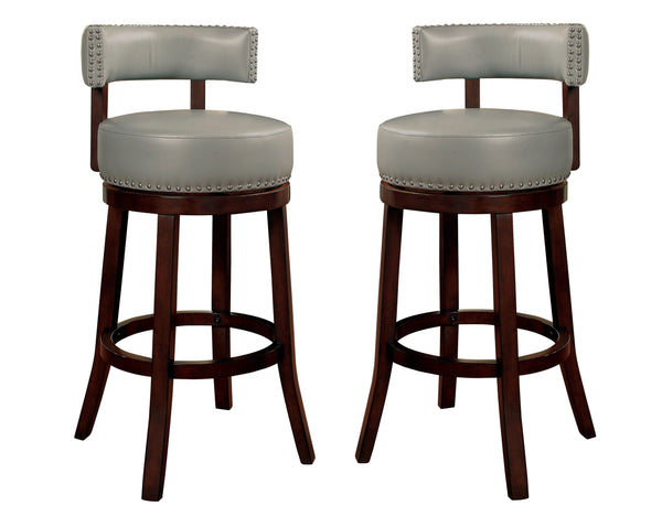 Roos Contemporary Swivel 24-Inch Bar Stools in Gray and Dark Oak (Set of 2)