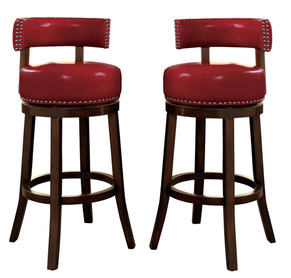 Roos Contemporary Swivel 29-Inch Bar Stools in Red and Dark Oak (Set of 2)