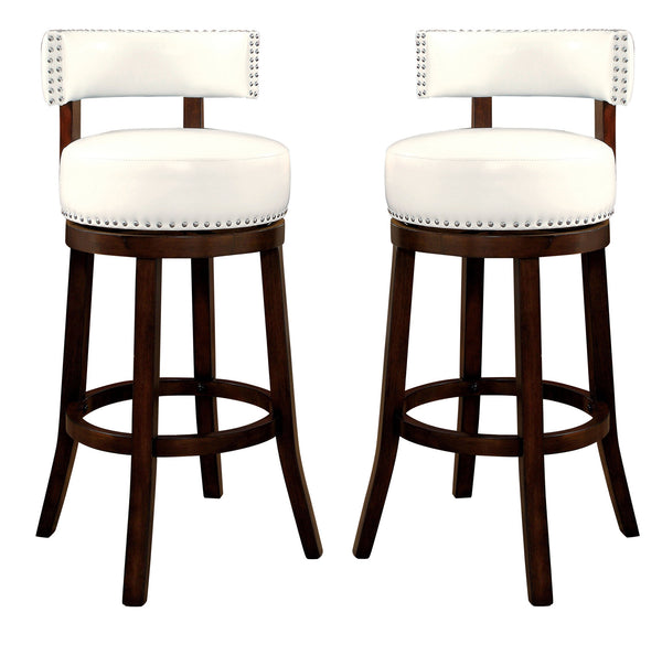 Roos Contemporary Swivel 29-Inch Bar Stools in White and Dark Oak (Set of 2)