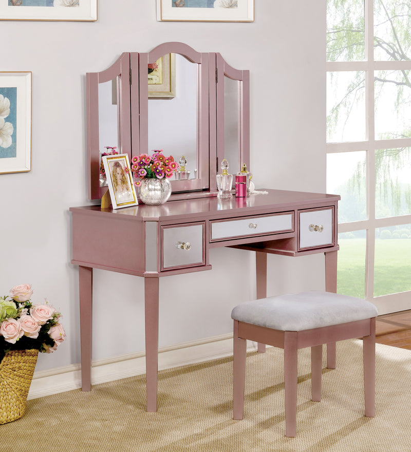 Alma Contemporary Solid Wood Vanity Set in Rose Gold