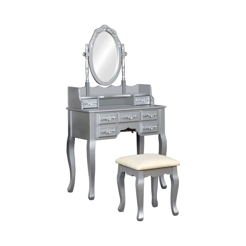 Cambriah Traditional Wood Vanity Set in Silver