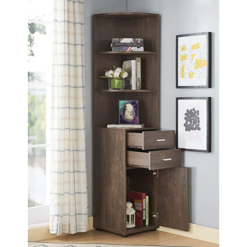Ingol 3-Shelf Corner Bookcase in Walnut Oak